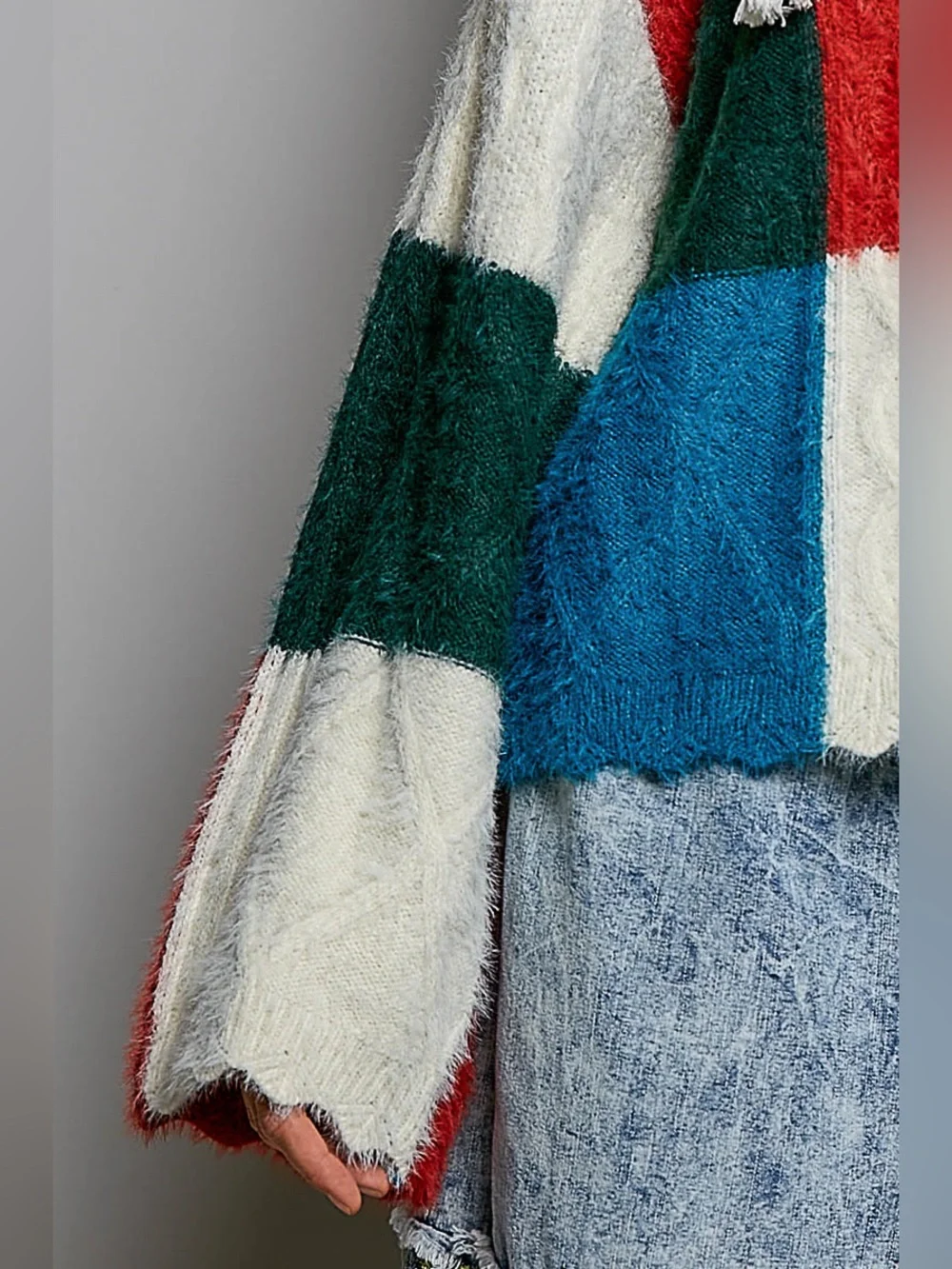 POL “ Technicolor “ Cardigan Colorblock Colorful Sweater | Red + Blue